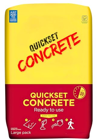 Quickset Concrete 20kg, Fast Setting Cement for Fence Posts, Patios, Paths, Slabs, Floor Repairs, Sets in 30 Minutes, Waterproof Packaging