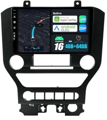 BXLIYER Android 16 IPS Autoradio pour Ford Mustang (2015-2020) - 4G+64G - sans Fil Carplay + Android Auto - Caméra arrière GRATUITES - 2 Din 9 Pouce Dab Volant WLAN 4G Fast-Boot Split-Screen EQ DSP
