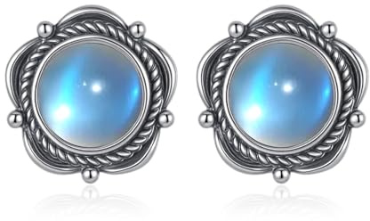 Boucles D'oreilles Pierre De Lune En Argent Sterling Pierre Naturelle Véritable Pierre De Lune Fleur Rétro À Clous Bijoux Cadeaux Pour Femmes Amies (Moonstone Earrings)