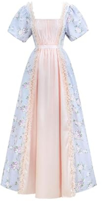 Generisch Robe médiévale pour femme Empire Regency - Robe victorienne avec manches bouffantes pour mariage et bal - Robe longue vintage - Robe de soirée élégante - Robe de soirée gothique