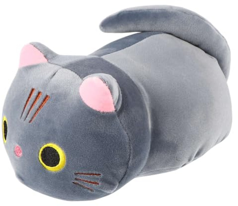 SOPOTUTU Peluche Chat Coussin Long Forme de Chaton Gris Doux pour Décoration Maison Bureau ou Voiture Cadeau Câlin et Déco