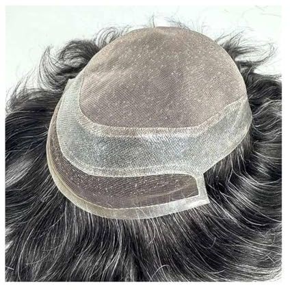 Kurze Perücke für Männer Toupet for Männer Schweizer Lace Front Echthaarsysteme Mono Top PU um die Basis Männliche Haarprothese Abdeckung Kahler Stellen