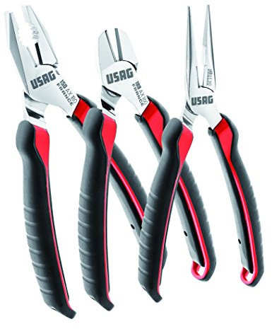 USAG 150 AX/SE3 U01500201 Assortimento con Pinza Universale, Pinza a Becchi Mezzotondi Diritti e Tronchese a Tagliente Diagonale (3 pezzi)