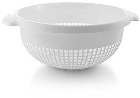 YBM HOME Deep Plastic Strainer Colander with Handle – Made of Food Safe BPA-Free Plastic - Durable and Dishwasher Safe - Use for Pasta, Noodles, Spaghetti, Vegetables and More (1, White)