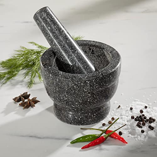 ASAB Granite Pestle & Mortar Set Natural Honed Polished Food Flavour Fresh Spice Herb Crusher Grinder Grinding Paste Grey