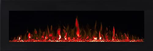 CHEMIN'ARTE Caminetto elettrico da parete Volcano 3XL, colore: Nero - Effetto fiamma a LED - camino elettrico con timer, termostato regolabile, telecomando - 152x16x45cm