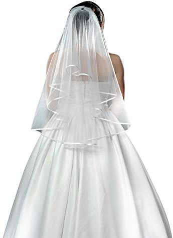 Brautschleier Doppel-Schicht Hochzeit Schleier Tüll Satinkante Brautkleidzubehör Ellenbogen Länge Brautschleier kurzer Schleier Festivalschleier Damen Schleier mit Kamm Hochzeitszubehör Kostümparty