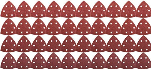 Remi Tools Ltd 40 Pieces 6 Holes Triangle Sandpaper Hook and Loop Sandpaper Sanding Triangles Sanding Sheets Sander Paper Discs 120 Grit for Sanding and Polishing