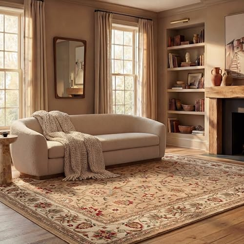 SAFAVIEH Lyndhurst Collection Area Rug - 8' x 10', Beige & Ivory, Traditional Oriental Design, Non-Shedding & Easy Care, Ideal for High Traffic Areas in Living Room, Bedroom (LNH212D)
