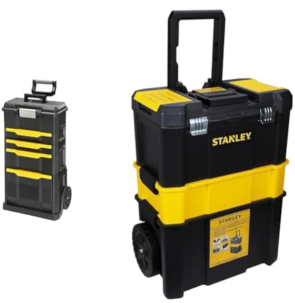 STANLEY Rolling Workshop Toolbox, Detachable Toolbox with Drawers, Flip Bin, Back Pocket, 7 Heavy Duty Wheels, 3 Tier Stackable Units