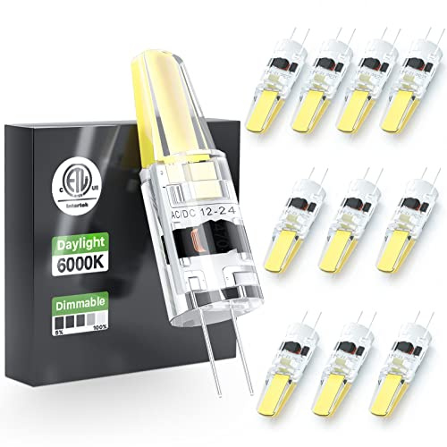 Letaclanic G4 LED Light Bulbs 6000K Day Light Lighting Dimmable, 3W Equivalent to 30W AC DC 12V-24V, Bi-pin LED Bulb Silicone G4 LED Bulbs (10-Pack)