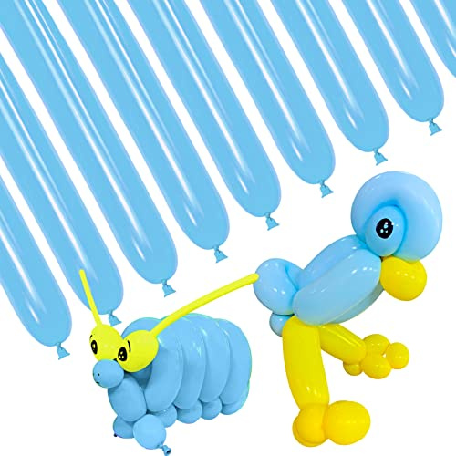 100 Stück Hellblaue 260q Ballons Verdickendes Latex Lange Ballons für Ballon-Girlande, Dünne Latex-Twisting-Ballons für Tiermodellierung (Hellblau).