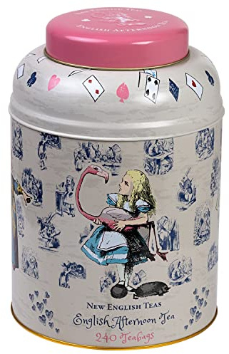 Boîte à thé vintage Alice au pays des merveilles avec 240 sachets de thé anglais Rose