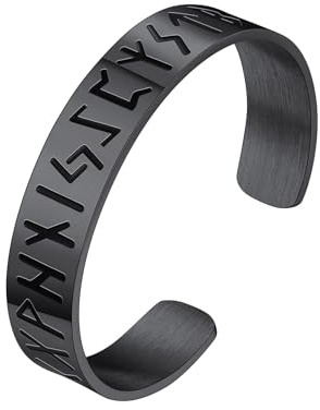 FaithHeart Pulsera Vikinga Runas Acero Inoxidable 316L Hombres Brazalete Liso Plano Ancho Letras Rúnicas Germánicas Joyería Vikinga Nórdica Protección Regalo Reyes Día Padre