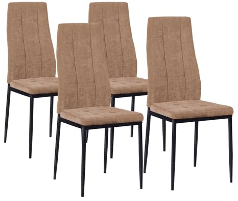 Brigros WeHome - Sedie di Tessuto Milano, Set da 4 Sedie Design per Sala da Pranzo, Sedie da Cucina, Ufficio, Sala d'Attesa, Camera da Letto, Cucina completa, Arredamento casa (Nocciola)