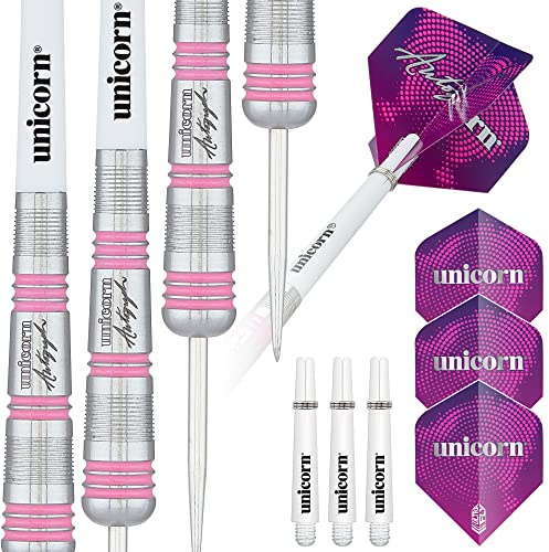 Unicorn Dartpfeile Set | Autogramm Serie Style 3 | 80% natürliche Wolfram Barrels mit rosa Akzenten | Stahlspitze | 19g