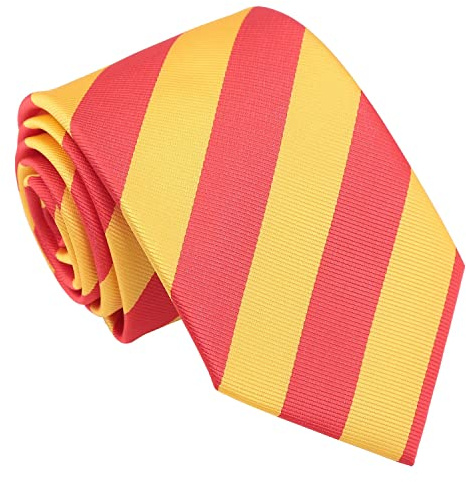 DQT Herren-Krawatte, klassisch, gestreift, gemustert, Business-Party, modern, 8 cm, Rot/Gelb
