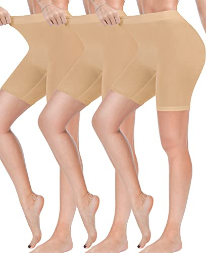 Reamphy 3 Pack Slip Shorts for Women Under Dress,Comfortable Smooth Yoga Workout Biker Shorts(3*Nude,XL)