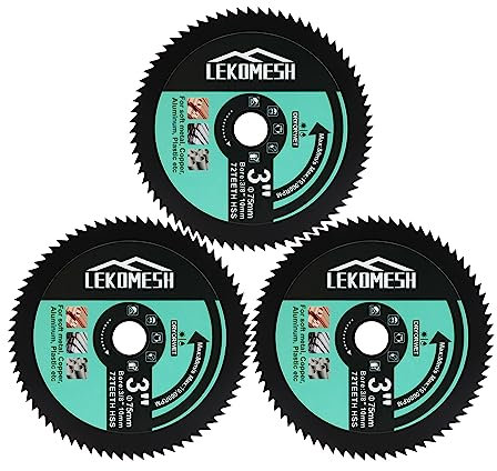 HSS-Kreissägeblatt - 3 pcs 75mm x 10mm 72T Trennscheibe zum Schneiden von Weichmetall, Kupfer, Aluminium, Holz, Kunststoff, für Winkelschleifer,LEKOMESH
