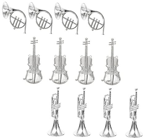 TOYANDONA Miniatur Musikinstrumente 12 Stück Violine Waldhorn Trompete Weihnachtsbaum Dekoration Hängende Dekoration aus Kunststoff Selbstgemacht Zubehör für Weihnachtsbaum Kranz Party Silber
