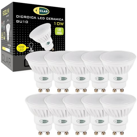 CLAR - GU 10 LED Kaltweiß, LED Spots 230V, GU 10 Spot, GU10 Leuchtmittel, Glühbirne GU10, 10W (Pack 10)