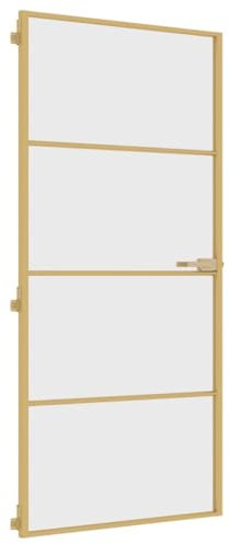 vidaXL Porte Intérieure Mince, Porte Intérieure Moderne, Porte Vitrée, Porte de Chambre, Porte de Salle de Bain Maison, Doré 93x201,5 cm Verre Trempé Aluminium