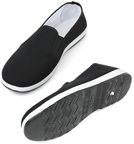 Chinese Tai Chi Kung Fu Shoes - Traditional Canvas Martial Arts, Black Rubber Sole Size Men 11/Women 12