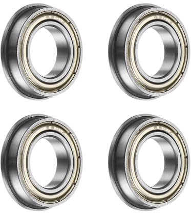 sourcing map F6801ZZ Flansch-Kugellager, 4 Stück, 12 x 21 x 5 mm, Chromstahl, doppelt geschirmt, ABEC1 Flanschlager