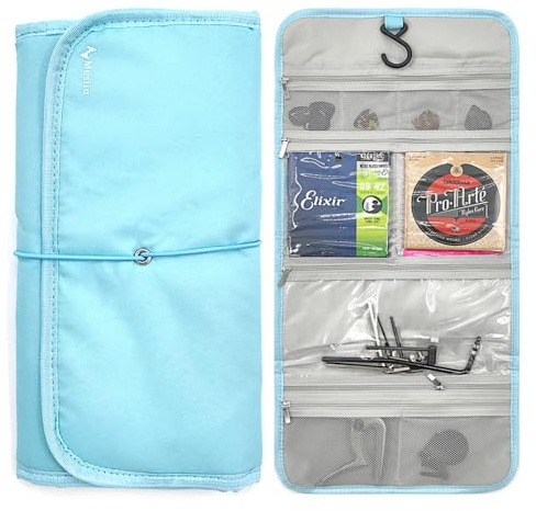 Musiin Sac de rangement pliable pour accessoires de guitare, poches faciles d'accès, médiators, sangle, capodastre, support de cordes (bleu)