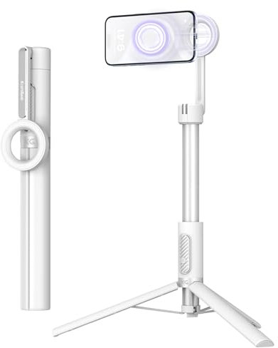 KraftGeek Magnetic Phone Tripod Stand Compatible with MagSafe, 64/163cm Portable Selfie Stick Tripod for iPhone, Phone Stand for Filming with Remote Control Compatible with Samsung/Android, White