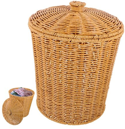 PRETYZOOM Wicker Laundry Bin Lid White Household Storage Basket Laundry Hamper Clothes Organizer
