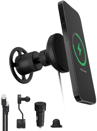 Mophie Qi2 Snap+ Magnetic Wireless Charging Vent Mount - Fast 15W Qi-Enabled Charger for iPhone 16/15/14/13/12, Universal Car Compatibility, 30W Car Charger Adapter Included, USB-C, Black