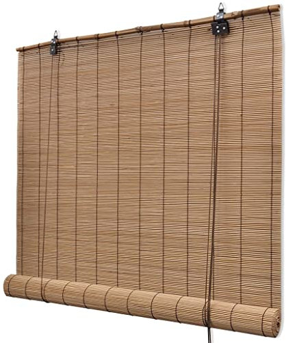 Bambus Rollo ohne Bohren, Raffrollo aus Bambus Sichtschutz Fenster Rollo Sonnenschutz Bambusrollo Jalousie für Türen & Fenster, Holzrollo Braun 150x220 cm