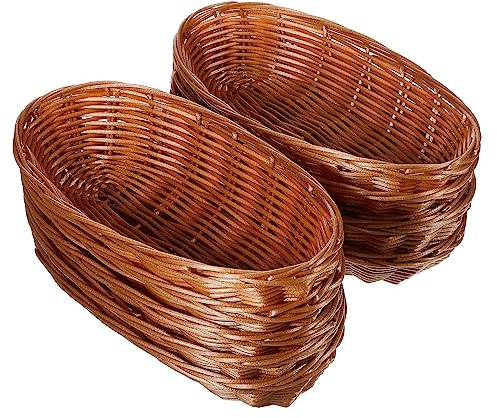 Lot de 10 corbeilles à fruits en rotin tissé - Corbeille à pain - Paniers à pain tissés pour table - Paniers ovales en plastique - Petit panier à pain - Corbeille à pain