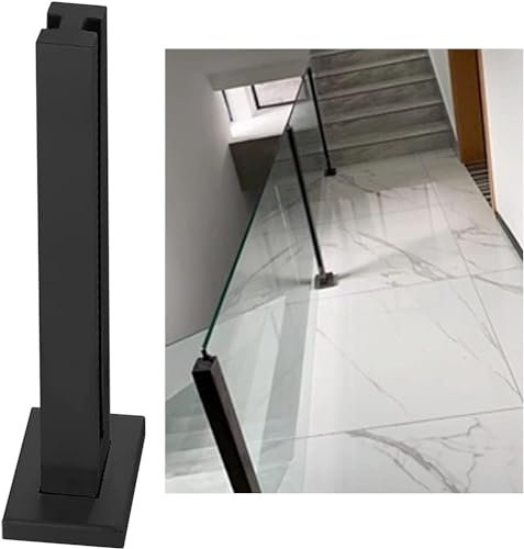 Poteau de garde-corps en acier inoxydable noir avec pinces en verre pour couloir, balcon, garde-corps 105 cm