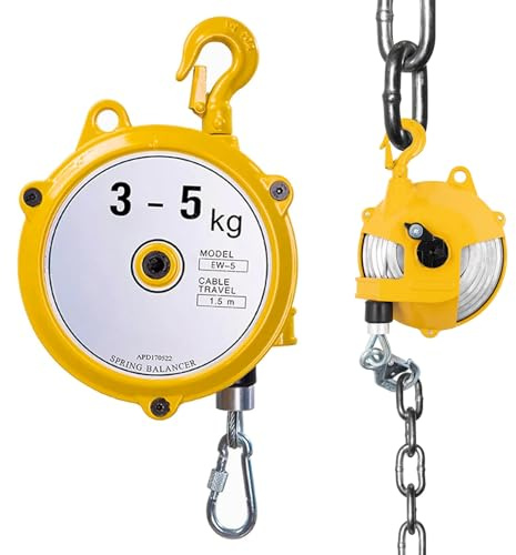 Einziehbarer Federzug 3-5kg, Federzug Balancer 1,5m Hubhöhe mit Dickem Stahldraht und Metall Federzug Haken Industrieller Federbalancer Hebevorrichtungen für Werkstätten Fabriken