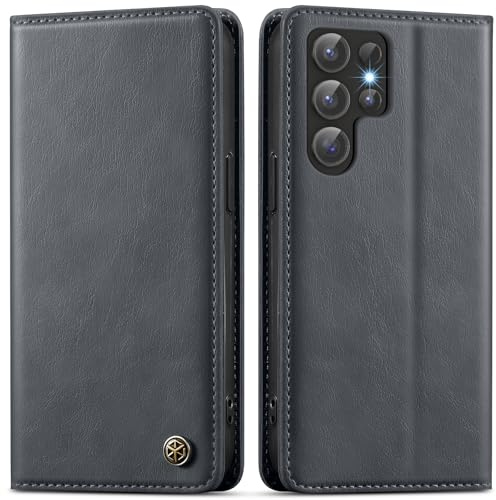 GUCASBE Handyhülle für Samsung Galaxy S24 Ultra Hülle Premium Lederhülle für Samsung S24 Ultra Flip Case mit Kartenfach Standfunktion RFID Schutzhülle Klapphülle für Galaxy S24 Ultra 5G, Grau
