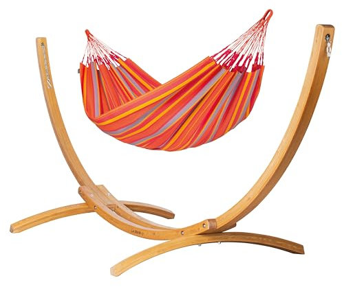 LA SIESTA® Brisa Hängematte & Holzgestell - Wetterfeste Outdoor Indoor Hängematte mit Gestell aus Holz, Hängemattengestell für Balkon Garten - Doppel Hängematte mit Gestell für 2 Personen - Toucan