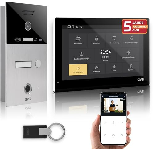 GVS Video Türsprechanlage mit Türöffner, Fingerprint, RFID, 1x 10 Monitor | Smarte Video Türklingel mit Kamera und Monitor & App - Gegensprechanlage für 1 Familienhaus (AVS5528U)