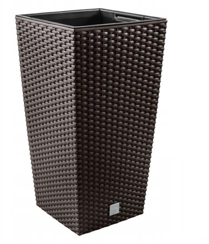 DIKEL Vaso per fiori 20x20x37 cm | Vasi con effetto vimini e inserto resistente agli agenti atmosferici | Vasi per piante per un arredamento interno ed esterno elegante | Vasi per fiori per meno terra