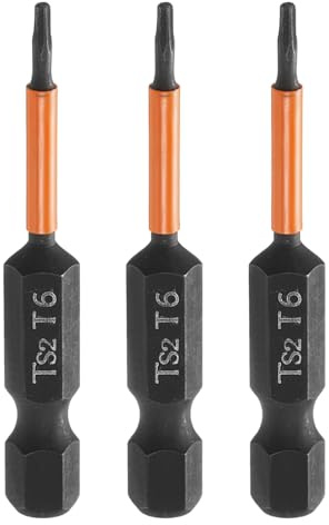 sourcing map 3pcs T6 Torx Testa Cacciavite Bit 2 (50mm) Lungo 1/4 Hex Shank Magnetico Tamper Proof 6 Point Star Screw Driver Drill Bit Nero Fosfato S2 Acciaio Utensili Elettrici Industriali