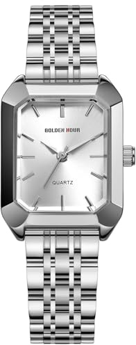 GOLDEN HOUR Rechteckige Quarzuhr für Damen, goldfarbenes Edelstahlband