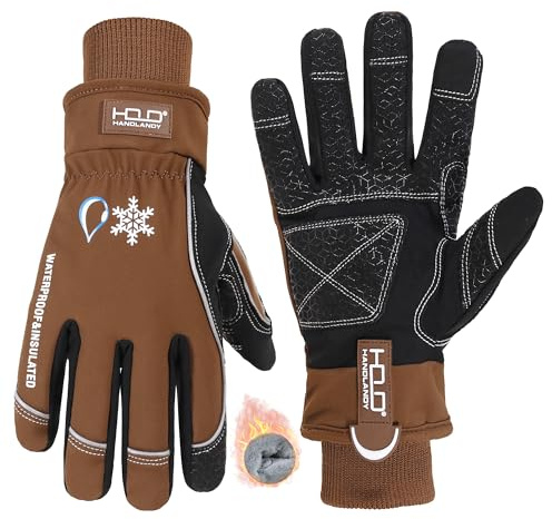 HANDLANDY wasserdichte Thermowinterhandschuhe, isolierte, Winddichte Touchscreen-Arbeitshandschuhe zum Skifahren und Snowboarden für kaltes Wetter für Männer und Frauen (Braun, Größe L)