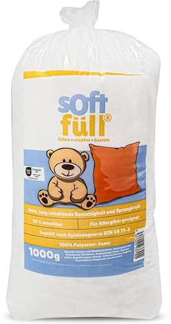 Softfüll | 1 kg de ouate de remplissage | Lavable jusqu'à 95 °C | Certifié Oeko-Tex Standard 100 | Ouate de bricolage selon la norme DIN 73/1