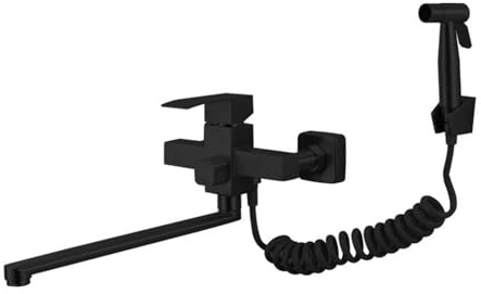 Rubinetto da Cucina a Parete, Rubinetto da Cucina Rotante in Acciaio Inox per Acqua Calda e Fredda con Pistola a spruzzo, Finitura Spazzolata