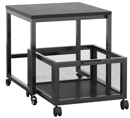 VERMESS End Table, 19.7 Mini Fridge Stand with Storage, Printer Stand with Storage Drawer, Rolling File Cabinet Cart with Wheels, Mobile Printer Beverage Fridge Table for Home Office Bedroom (Black)