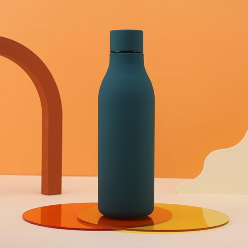 Botella de agua deportiva con forma de bolos, termo de acero inoxidable 304, botella de agua portátil de gran capacidad (verde oscuro)