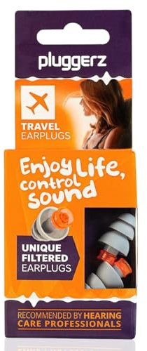 Pluggerz Enjoy Travel Ohrstöpsel, Wiederverwendbare Silikon-Ohrstöpsel mit Filter, 23-30dB Geräuschreduzierungsbewertung, Universal Fit Gehörschutz für Fliegen, Reisen und Flugdruck, 1 Paar