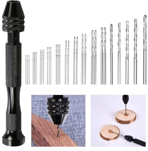 31 PCS Hand Drill Bit Set, Pin Vise Drill with 0.5-3mm Micro TWI st Bits for Model Crafts and Woodworking