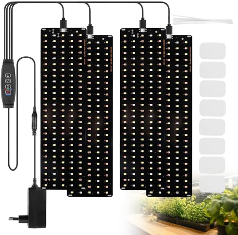 Led-växtljus, fullt spektrum, 4 paneler, 540 lysdioder, växtlampa, växtlampa med timer 3/9/12 timmar, 3 färglägen, 10 ljusstyrkegrader, växtlampapanel för växttillväxt (svart)